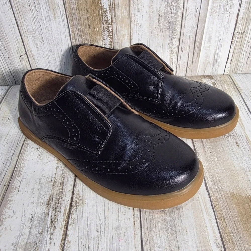 Sonoma Kids Black Slip On Wingtip Brogue Dress Shoes Memory Foam Gum Sole size13